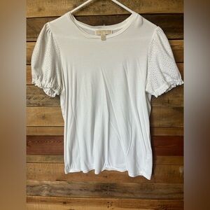 Michael Kors White Short Sleeve Eyelet Top